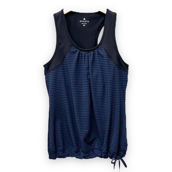 Athleta‎ Tinker Tank Back Navy Stripe Built In Bra Workout Running Yoga Top XS - Picture 1 of 7